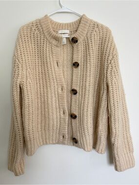 H&M Wool Cream Chunky Button-Up Cardigan